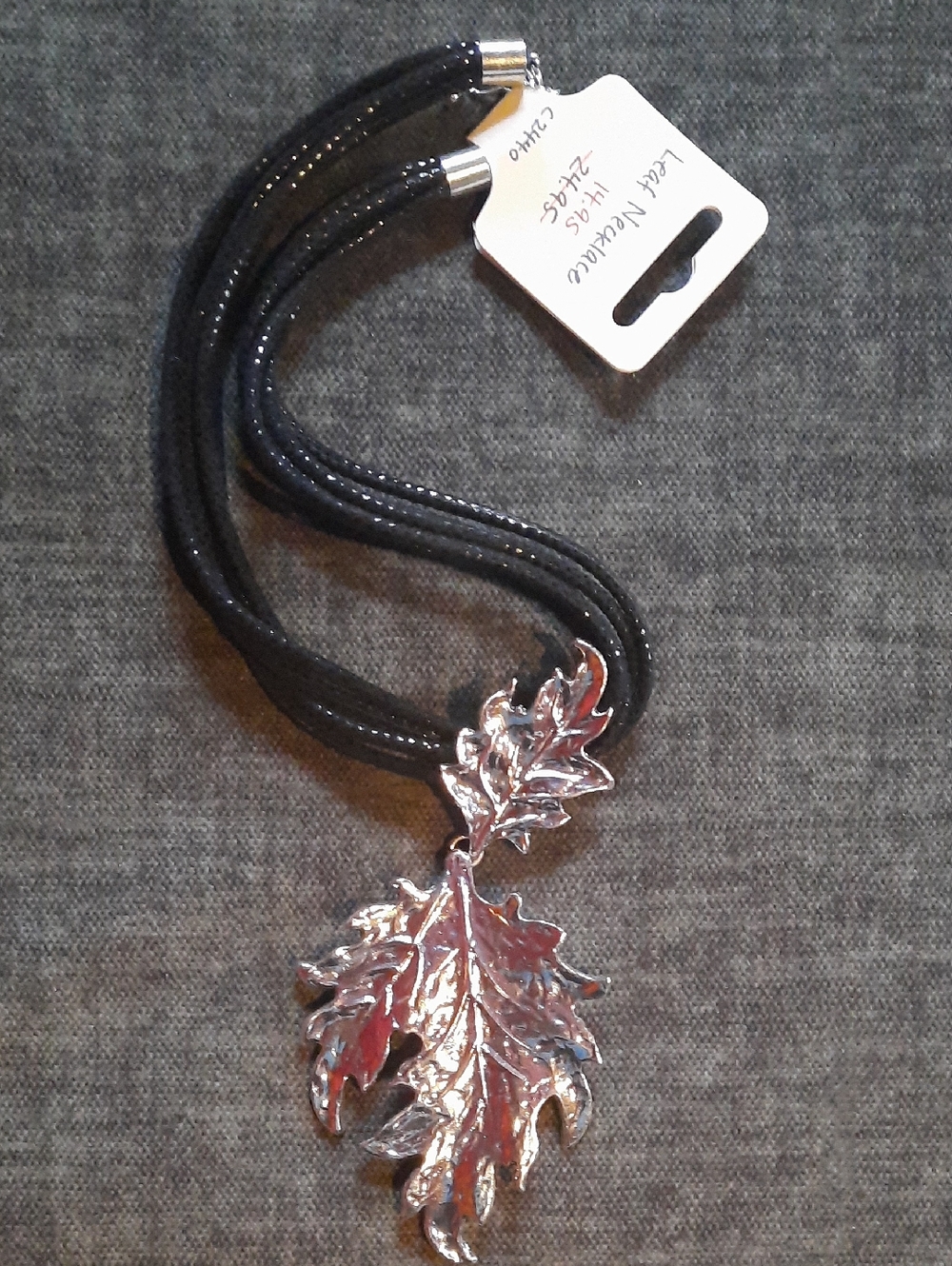 Silver Leaf Pendant Necklace Black Cording Statement Piece NWT